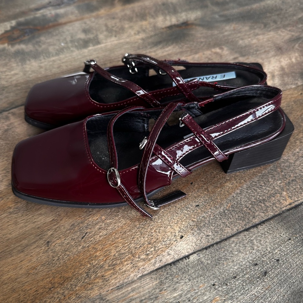 Burgundy Patent Mary Jane Block Heel